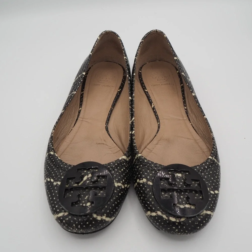 Tory Burch Reva Mojave Print Leather Ballet Flats US 8.8 Snake Shoes Casual Chic
